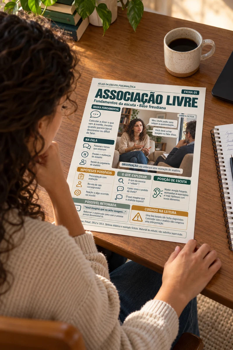 Cena ilustrativa: estudante lendo uma ficha impressa